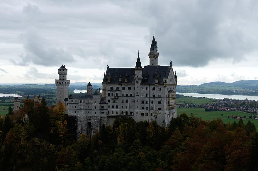 замок, палац, фортеця, гірський, крістин, Німеччина, Баварія, казка, füssen, панорама, бароко