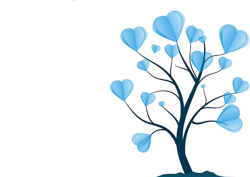 Filigree, Tree, Hearts, Branches, Blue Hearts, Love, Romance, Plant, Nature, Wallpaper