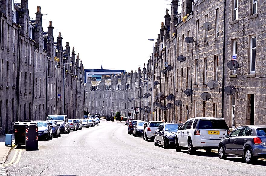 aberdeen, stradă, clădiri, clădiri vechi, vehicule, drum, oraș, urban, Aberdeenshire, Scoţia, Regatul Unit