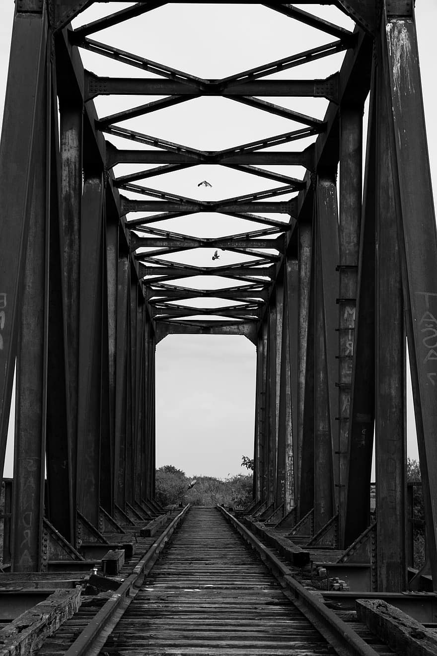 мост, железнодорожный мост, поезд, железная дорога, металл, сталь, архитектура