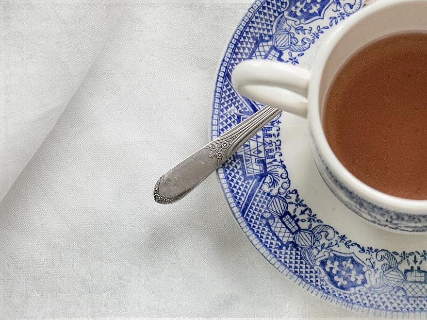 tazza di tè, piattino, Indizio e bianco, tè, tazza, caldo, bevanda, bar, cucchiaio, porcellana, Vintage ▾