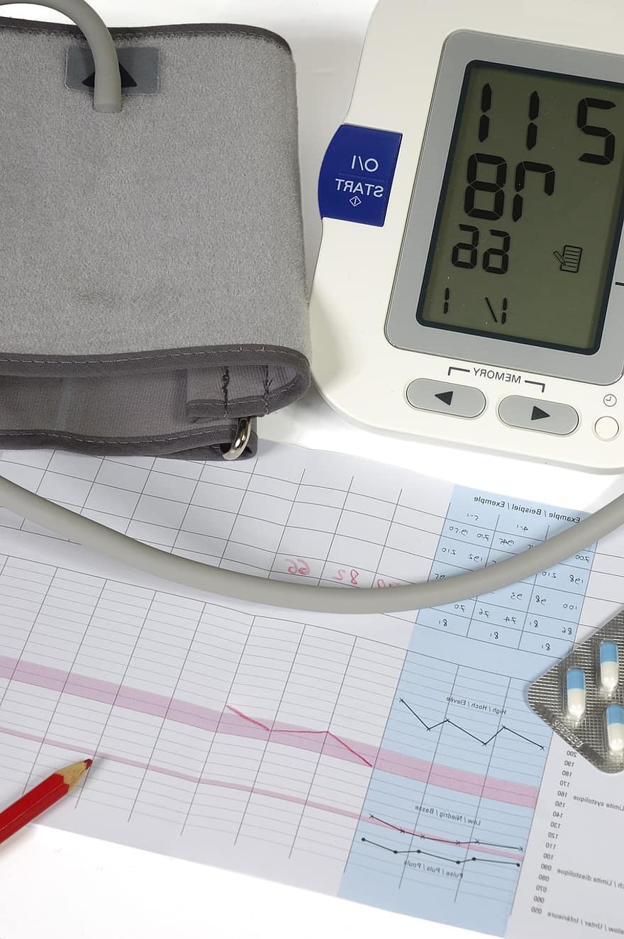 vérnyomásmérő, vérnyomás, orvosi, magas vérnyomás, betegség, diagram