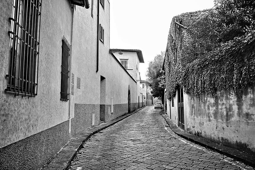 Town, Street, Village, Pathway, Road, Monochrome, architecture, building exterior, old, window, black and white