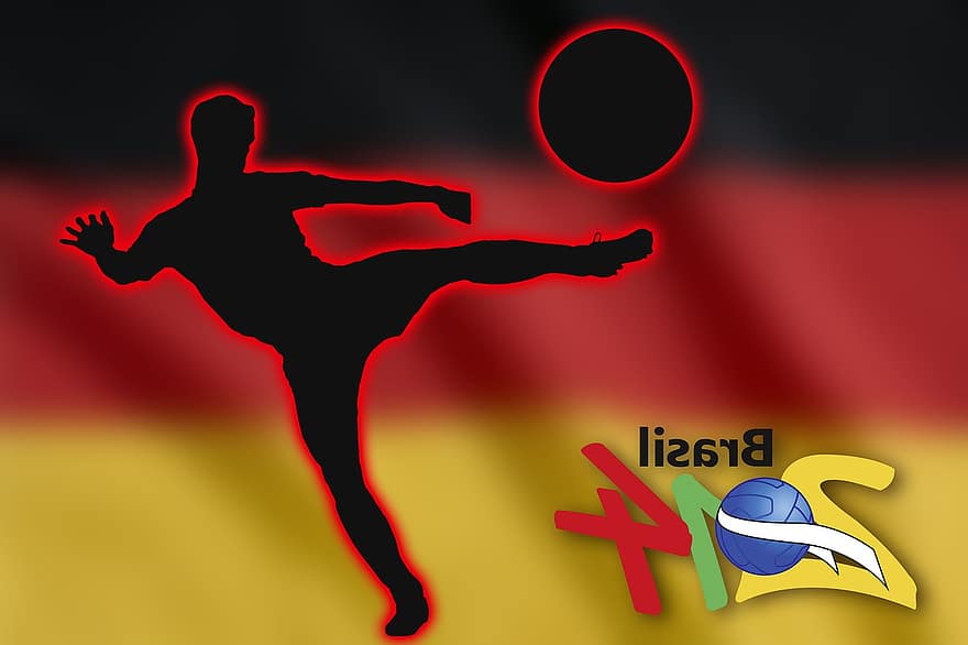 verdensmesterskap, Fotball, VM 2014, fotballkamp, sport, flagg, Tyskland, tysk flagg, ball, fotballspillere, silhouette