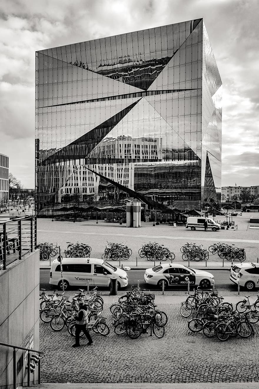 Κτίριο, Cube Berlin, γυάλινο κτίριο, σύγχρονη αρχιτεκτονική, πρόσοψη, γυάλινη πρόσοψη, μοντέρνο, πόλη, Βερολίνο, αρχιτεκτονική