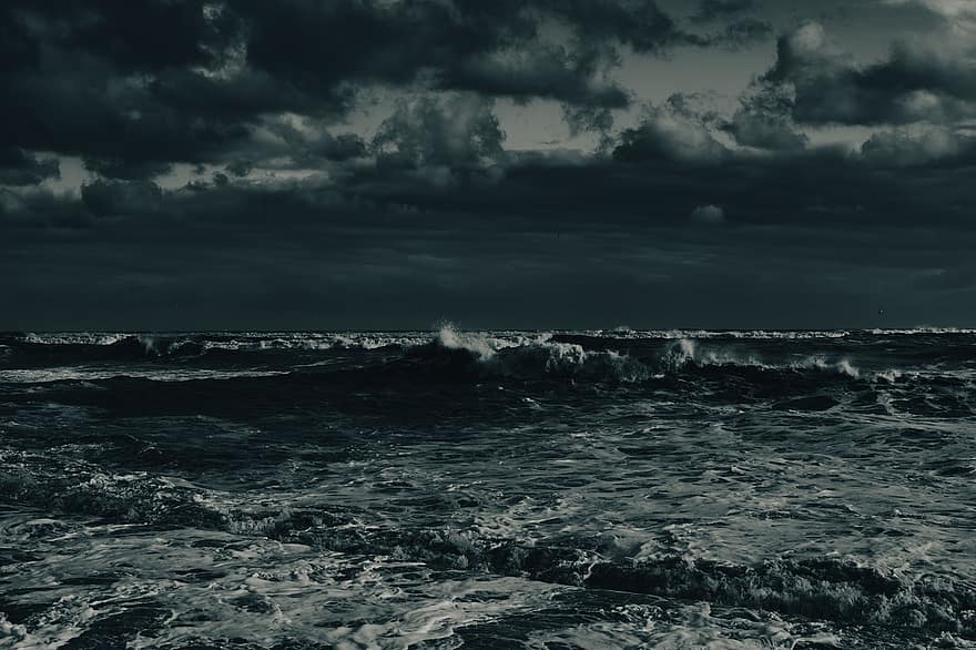 vētra, jūra, okeāns, pērkona negaiss, raksturs, vilnis, ūdens, krasta līnija, jūras ainava, ainavu, zils
