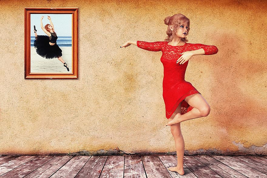 mujer, bailarina, bailar, habitación, dentro, ballet, retrato, gracia, elegancia, danza, movimiento