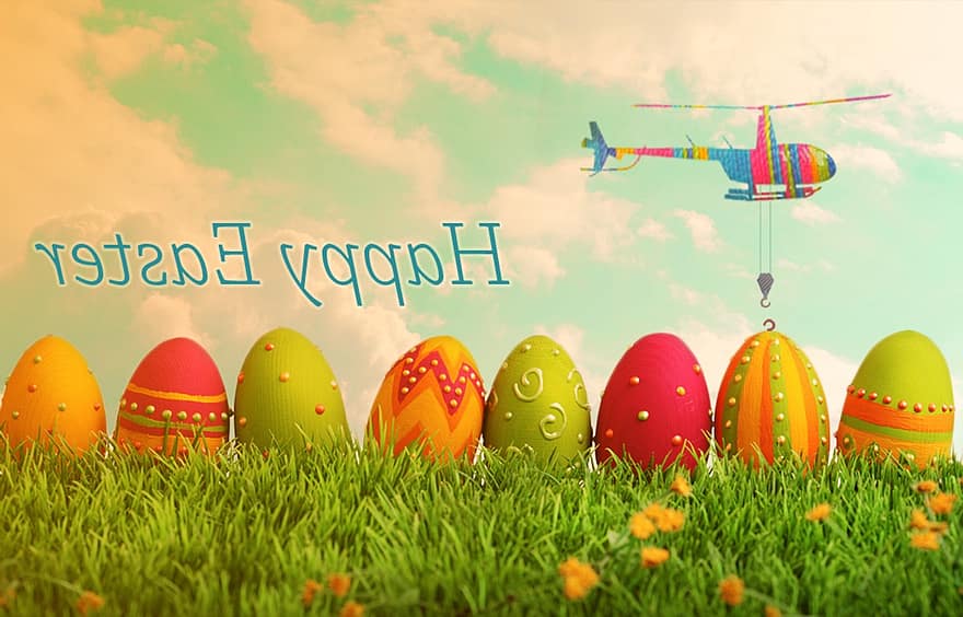 påske, helikopter, egg, bilde, manipulasjon, Sky, gress, luftfart, landskap, fargerik, himmel