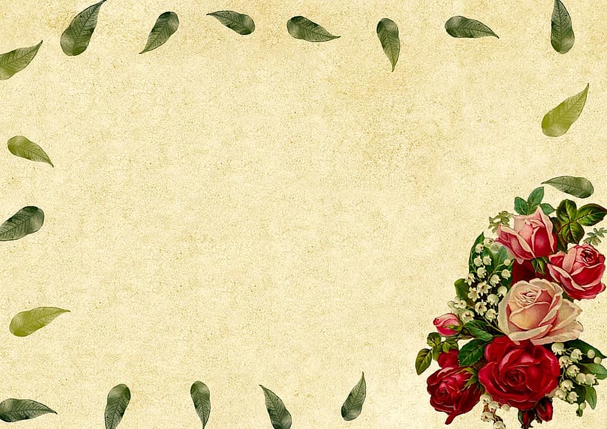 Background Image, Bouquet, Roses, Leaves, Frame, Colorful, Decorative, Romantic, Template, Copy Space, Empty