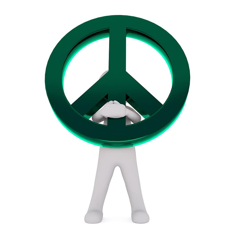 harmonija, taika, Taikos ženklas, simbolis, žalias, personažai, vyrai, 3D modelis, izoliuotas, 3d, modelis