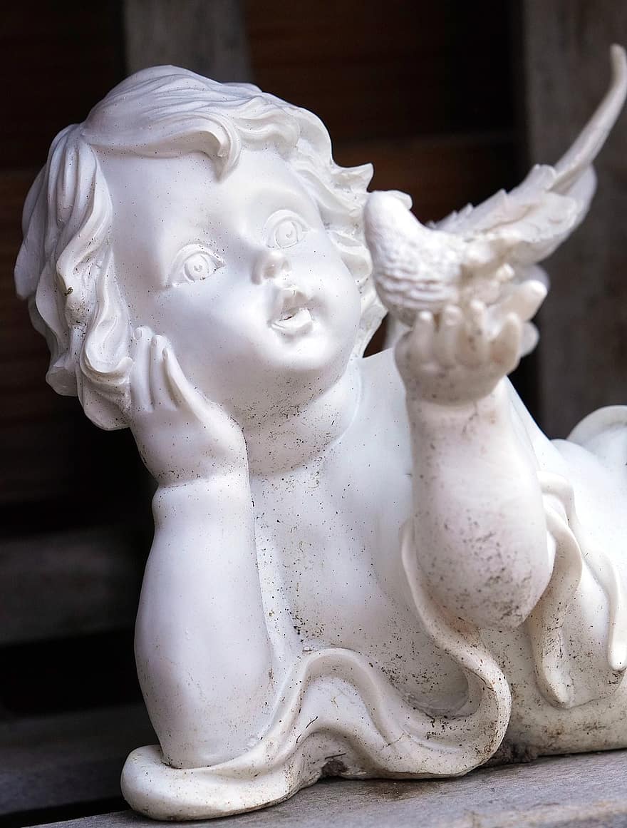 angelo, bambino, statua, scultura, cherubino