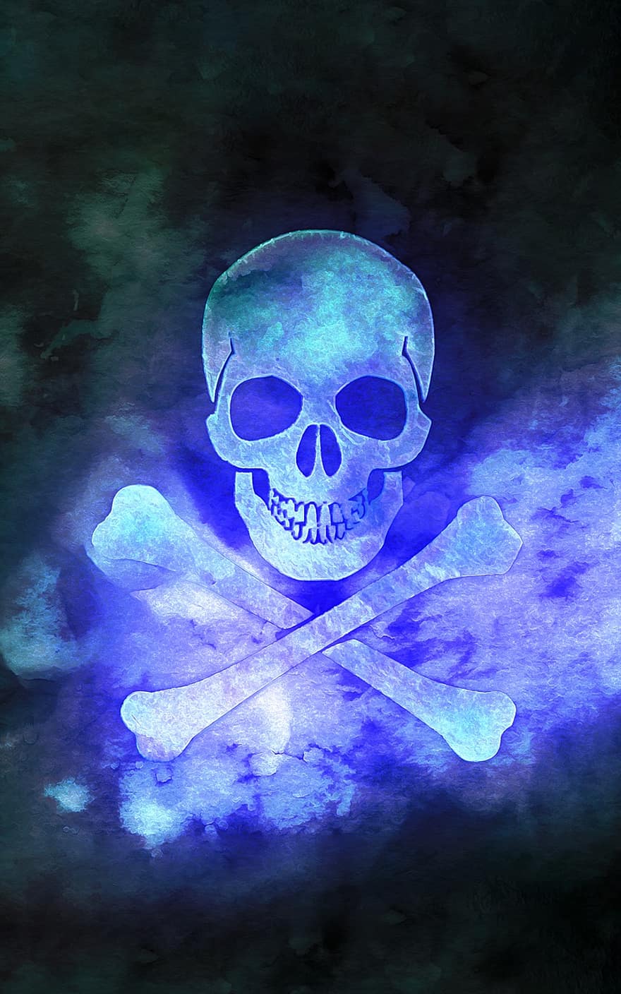 skalle, bones, neon, skelett, lysande, pirat, död, huvud