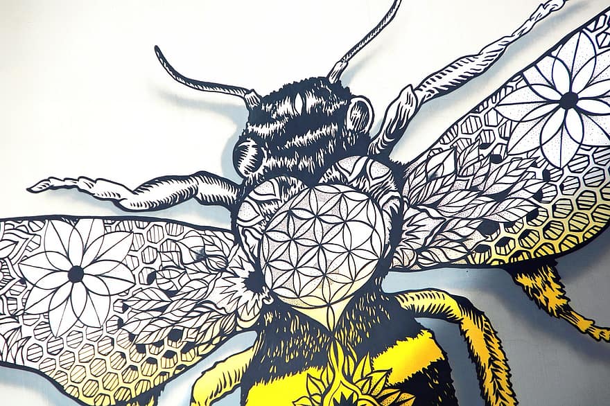 Biene, Straßenkunst, Kunstwerk, Kunst, Insekt, Illustration, Muster, Vektor, Dekoration, abstrakt, Hintergründe