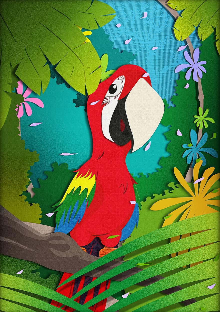 Arara, fugl, natur, dyr, tropisk fugl, fargerik, rød, brasiliansk fauna, vegetasjon