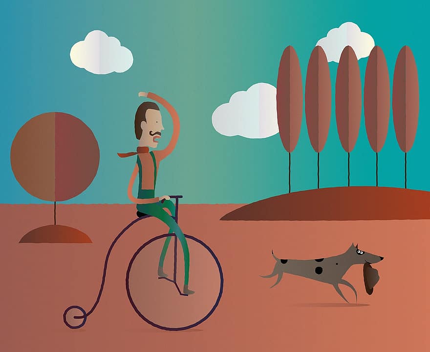 paseo de otoño, día soleado, ciclista, un paseo con un perro, ciclismo, caballo, excursión, escapar, búsqueda, bicicleta, en bicicleta