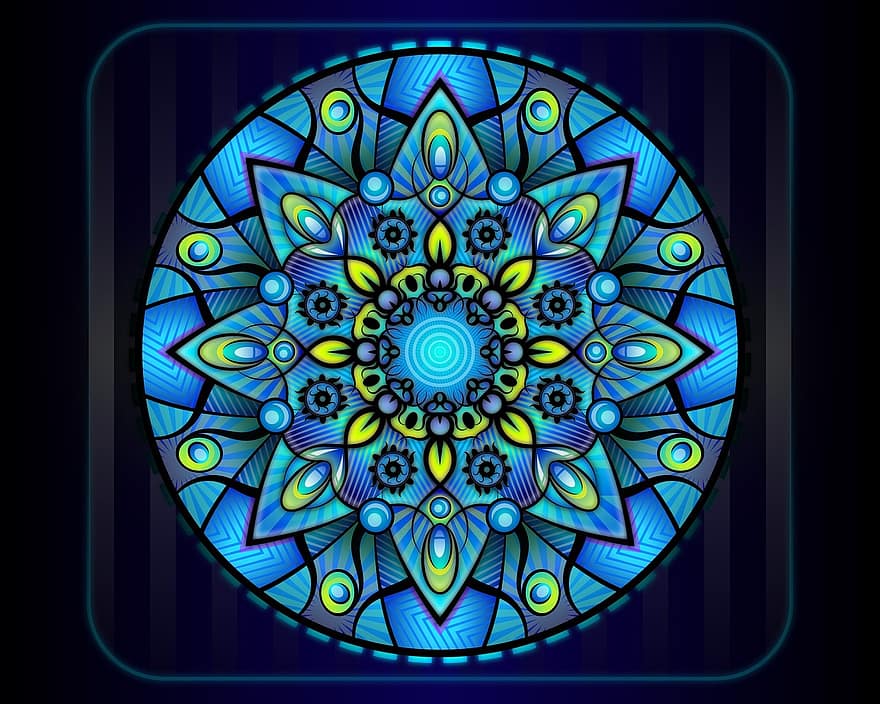 Mandala, sininen, abstrakti, ympyrä, kuvio, muoto, design, koriste-, sininen abstrakti, Sininen muotoilu, sininen kuvio