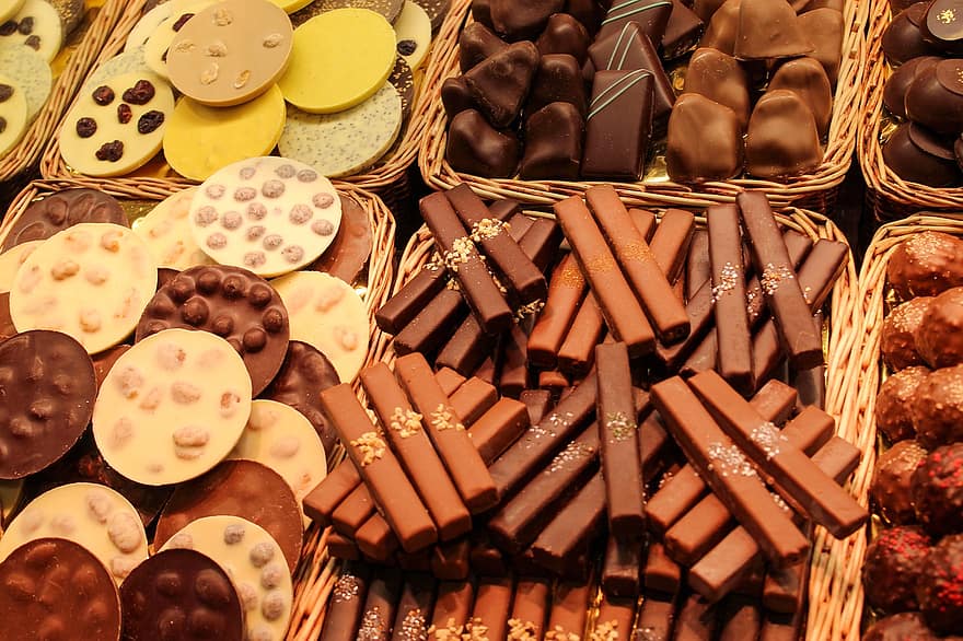 chocolaatjes, toetje, levensmiddelen, bruin, heerlijk, snoepgoed
