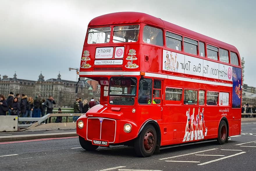 bis, bus merah, London, Inggris, angkutan, bus tingkat dua, moda transportasi, lalu lintas, kehidupan kota, perjalanan, mobil