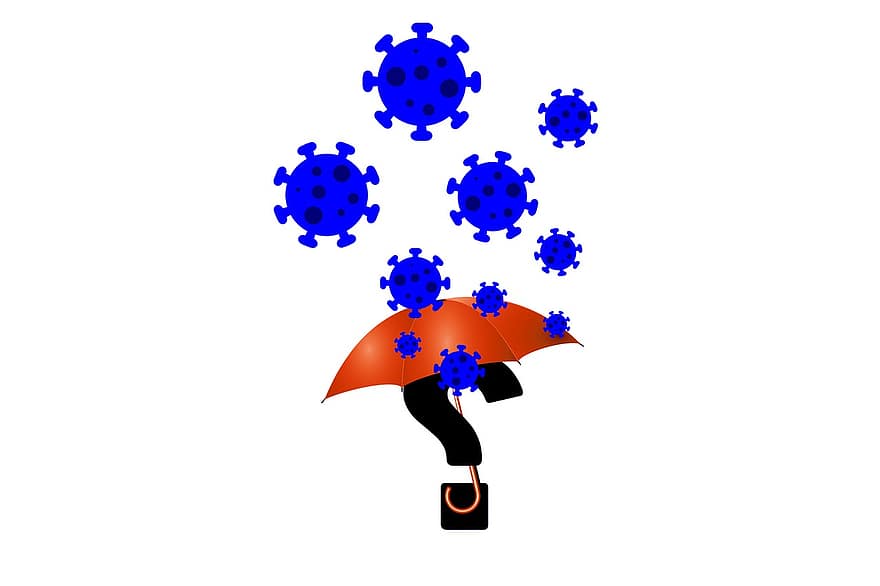 vīrusu, lietussargs, jautājuma zīme, aizsardzību, covid-19, koronavīruss, patogēns