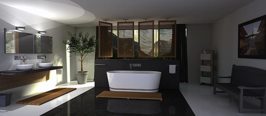 Sdb, ванная, дизайн, украшение, квартира, деко, графический дизайн, отдых