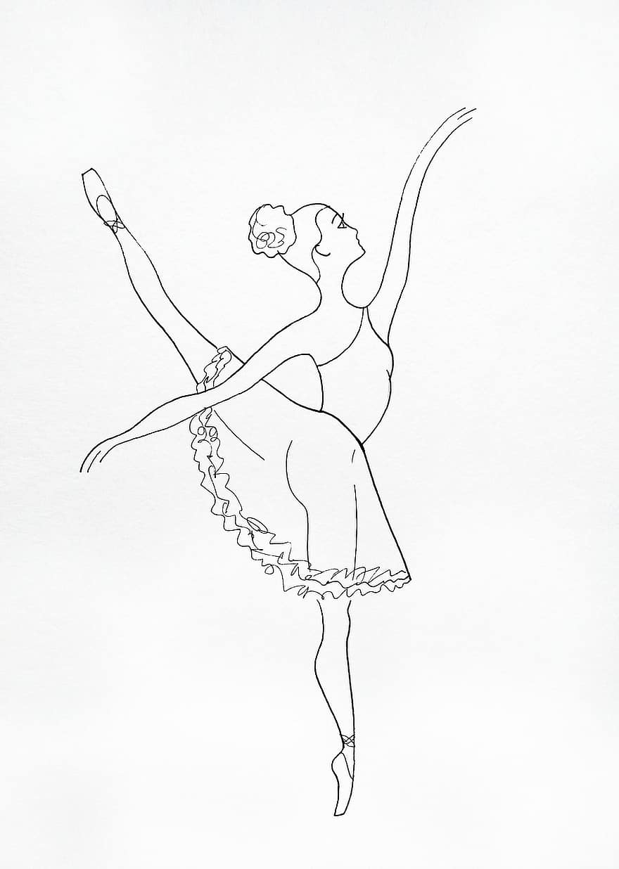 バレリーナ、女性、バレエ、ダンス、アート、スケッチ、手作りグラフィックス、図、才能、情熱、若い女性