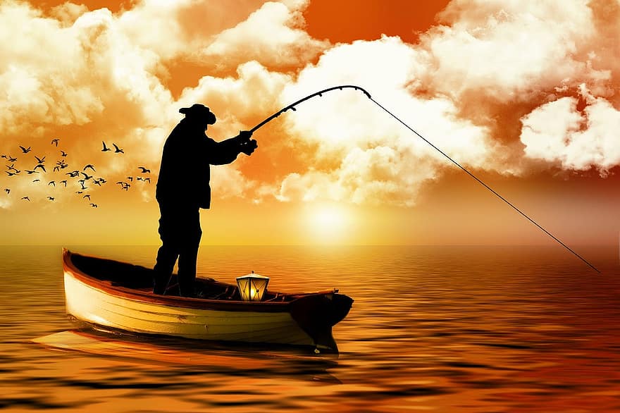 рыбак, лодка, ловля рыбы, море, воды, озеро, рыба, Средиземное море, человек