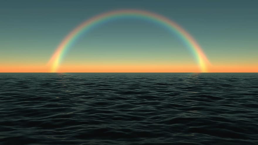Rainbow, Sea, Sky, Ocean, Water, Landscape, Summer, Nature, Clouds, Reflection, Colorful