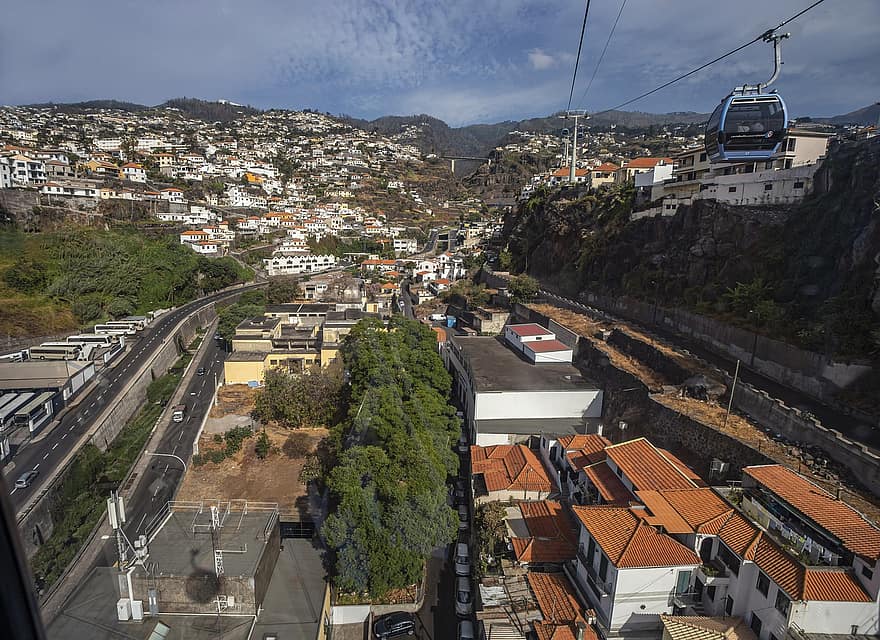 funchal, kabelbanen, Madeira, Portugal, landschap, natuur, vakantie, eiland, stadsgezicht, luchtfoto, architectuur
