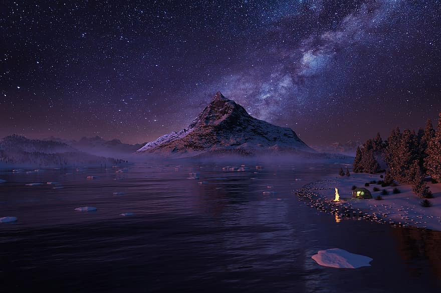 berg, sjö, Vintergatan