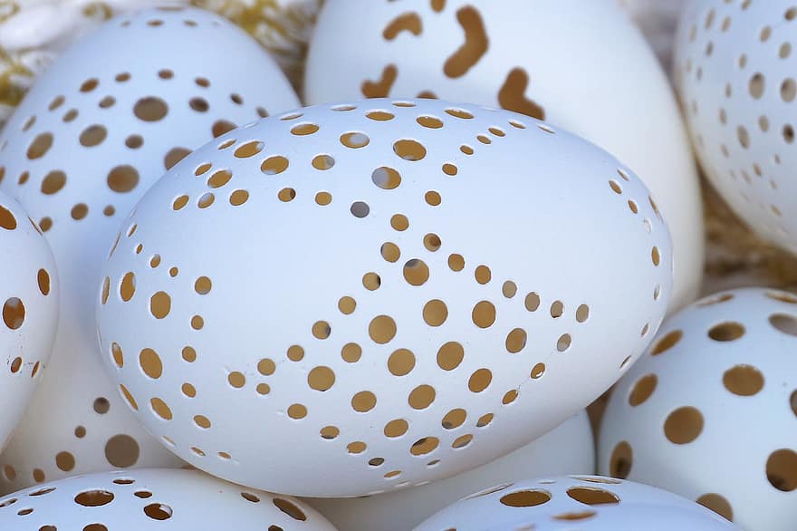 Paskalya yumurtaları, dizayn, dekorasyon, yumurta kabukları, süsler, dekoratif, Bayram, el sanatı, beyaz yumurtalar, arka, Desen