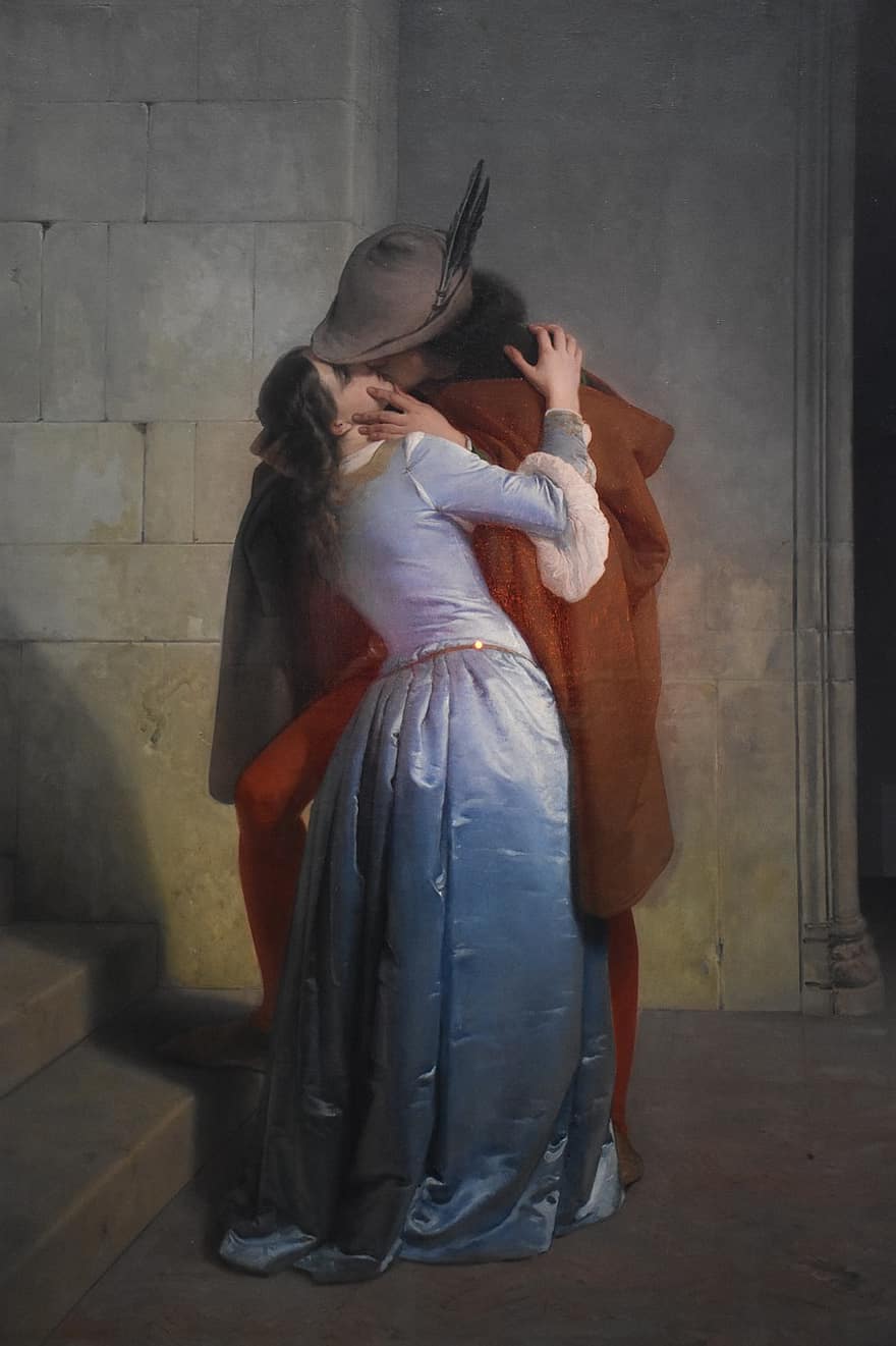 Kunst, maleri, Hayez, kysse, romantikken