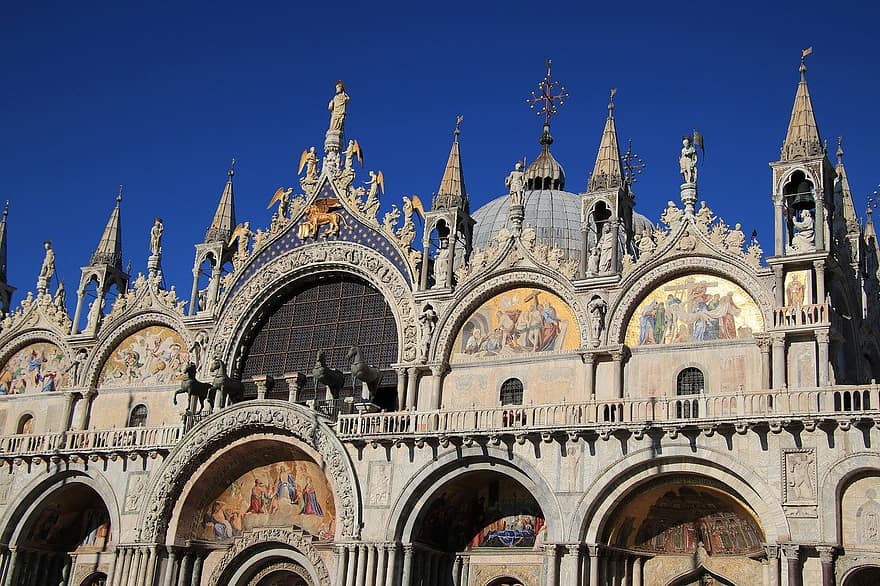 bazilika svatého Marka, Benátky, Itálie, architektura, slavné místo, křesťanství, náboženství, exteriér budovy, kultur, Dějiny, stavba