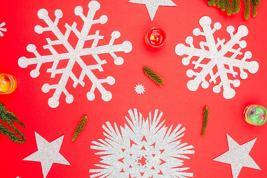 fondo, Navidad, ornamento, estrella, copo de nieve, rama de abeto, hojas, vela de navidad, adviento, decoración, diseño