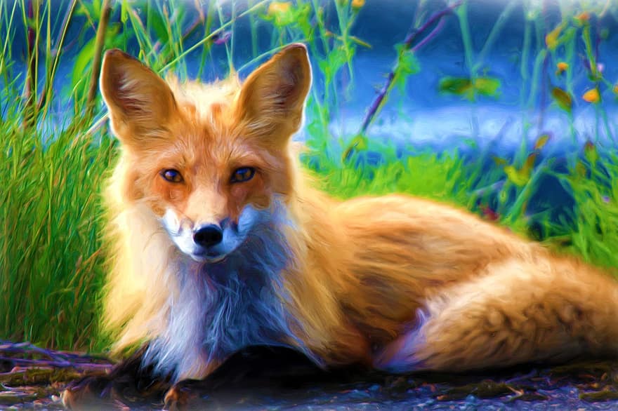 Fuchs, erba, natura, animale, selvaggio, animale della foresta, mondo animale, legna, foresta, piccola volpe, farfalla