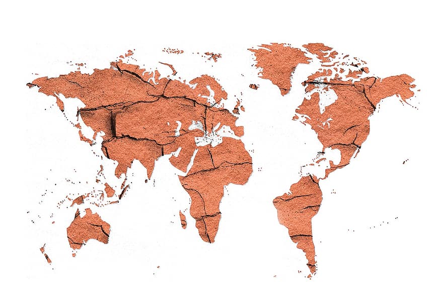 карта мира, треснувший, пустыня, сухой, засуха, земельные участки, климат, среда, катастрофа, планета, география