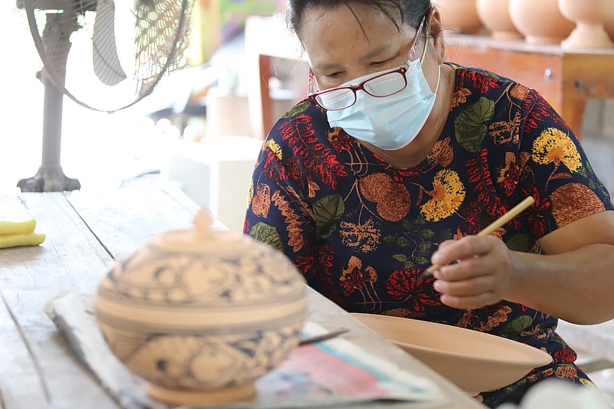 kobieta, rzemiosło, umiejętność, obraz, Chiang Rai