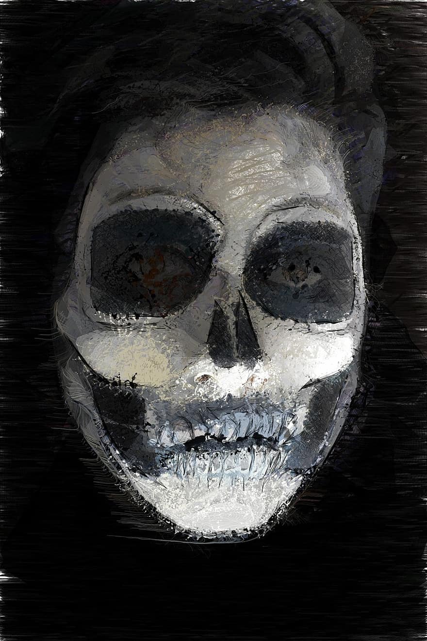 zombie, mørk, kranium, skræmmende, død, maleri, maling, ansigt