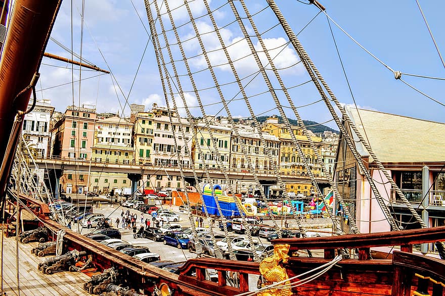 Genova, Italia, porto antico, Genovan vanha satama, Laivat Genova, italialainen Riviera, Genovan satama