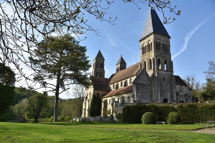 kirke, bygning, monument, gotisk, Oise, skyer, Art Roman, natur, Morienval, Frankrig