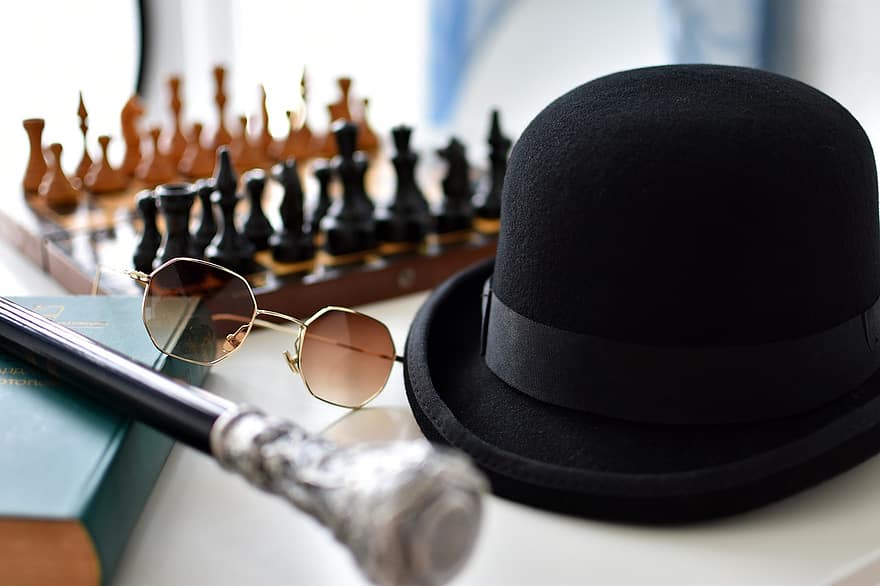 vīriešu aksesuāri, cepure, saulesbrilles, melna cepure, vintage cepure, brilles