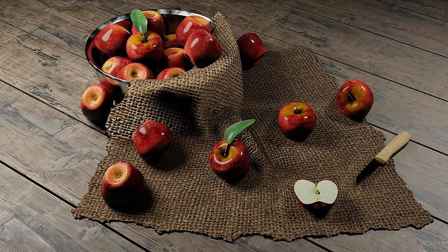 maçãs, frutas, maduro, outono, estação do outono