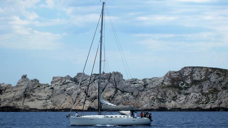 perahu layar, provence, anak sungai, Marseille, mediterania, sisi, batu, liburan
