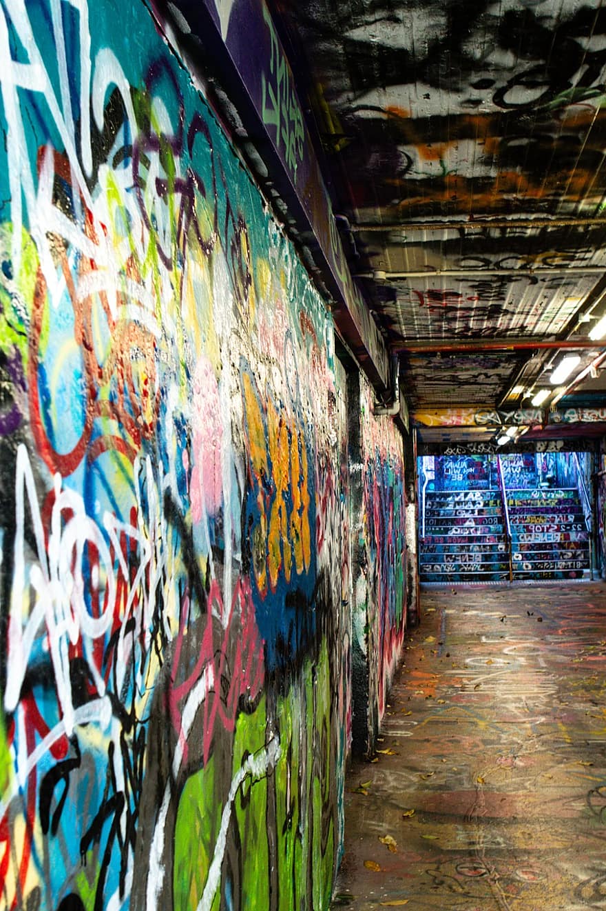 graffiti, tunel, alee, întuneric, urban, desen