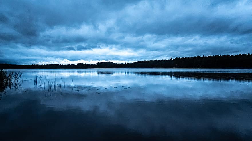 posta de sol, tarda, reflexió, llac, Finlàndia, aigua, naturalesa, paisatge, pacífica, calma, viatjar
