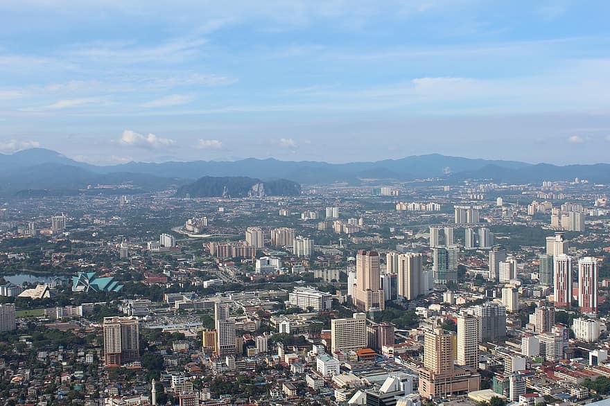 Malasia, paisaje urbano, ciudad, edificios, urbano, metrópoli, horizonte urbano, rascacielos, vista aérea, exterior del edificio, arquitectura