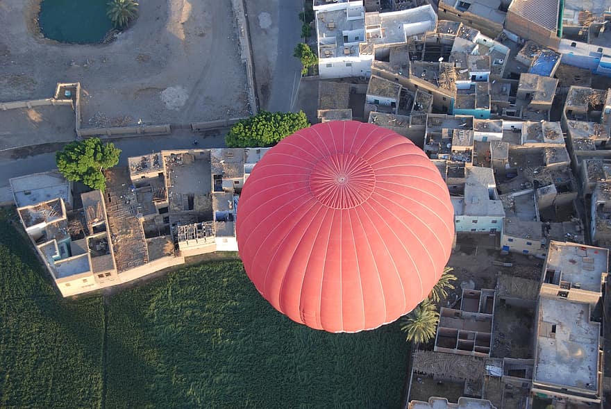Mesir, balon udara, pemandangan, penerbangan, tampak atas, Cityscape, balon, Arsitektur, multi-warna, tampilan sudut tinggi, di udara