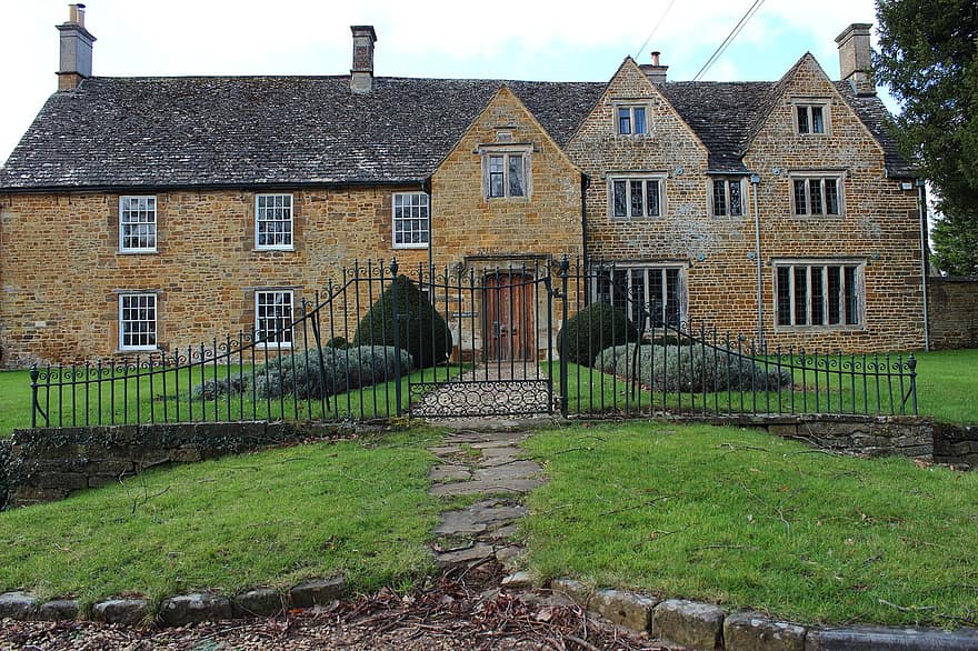 Iron, House, Gate, Manor, Front, Building, Cotswold, Facade, architecture, grass, building exterior