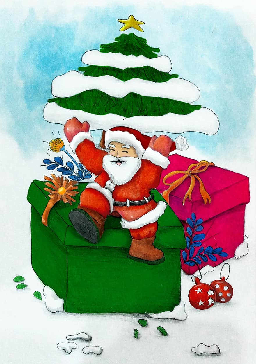 Weihnachtsmann, Fröhliche Weihnachten, Weihnachten, Santa, Schnee, Geschenk, weihnachtlich, glücklich, Spaß