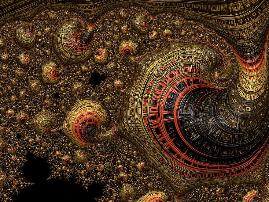 fractal, καλειδοσκόπιο, μαθηματικά, Ψωμί αμυγδάλου, αφηρημένη, πρότυπο, χρυσός, ψηφιακή τέχνη