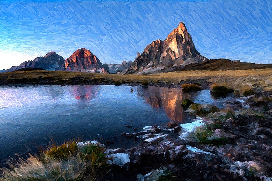 malování, Příroda, umění, plátno, hory, Alpy